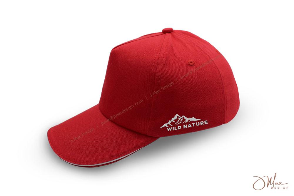 Red Baseball cap with logo by embroidery