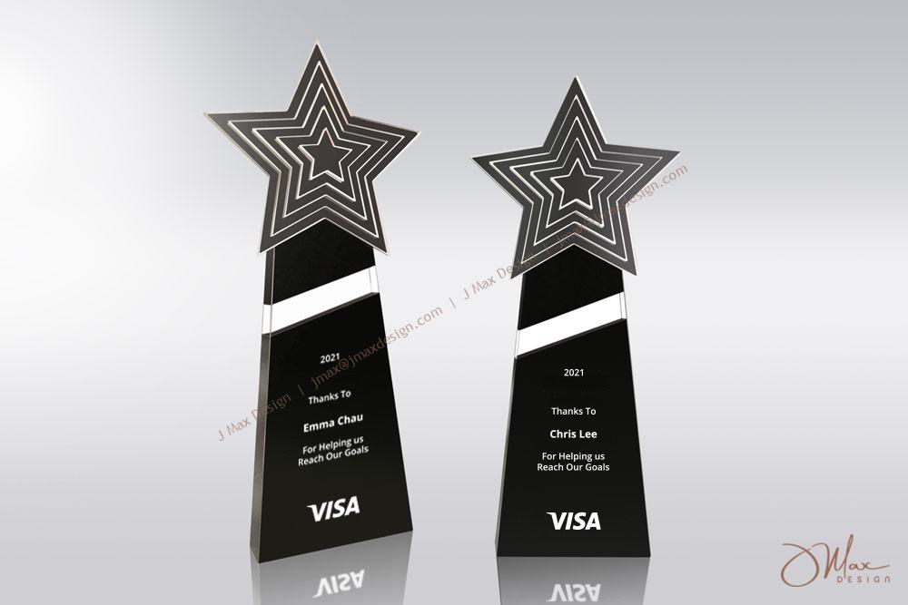 Stunning star trophies Trophies featuring mirror star, black and clear crystals