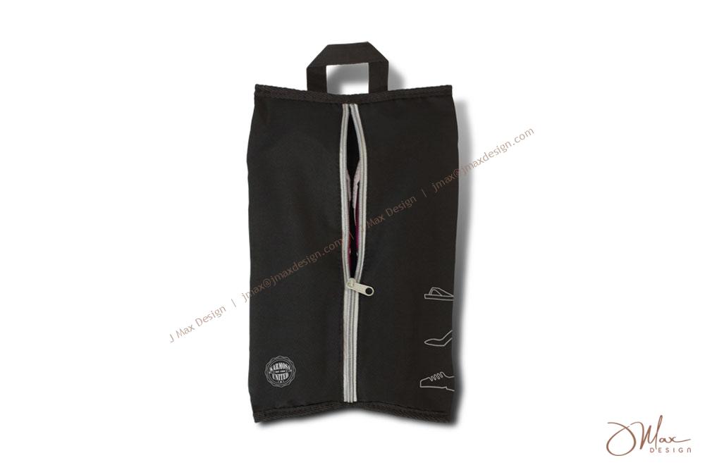 Black shoe bag with grey zipper Shoe bag with handle