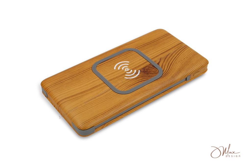 Power bank with wooden texture printed Power bank with wireless charging option