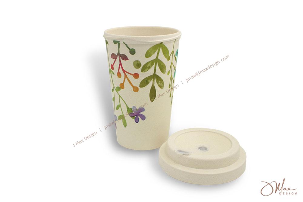 Bamboo fiber cup with lid Bamboo fiber cup and lid with custom print