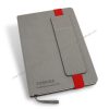Logo embossed on hardcover notepad with a removable pen pouch