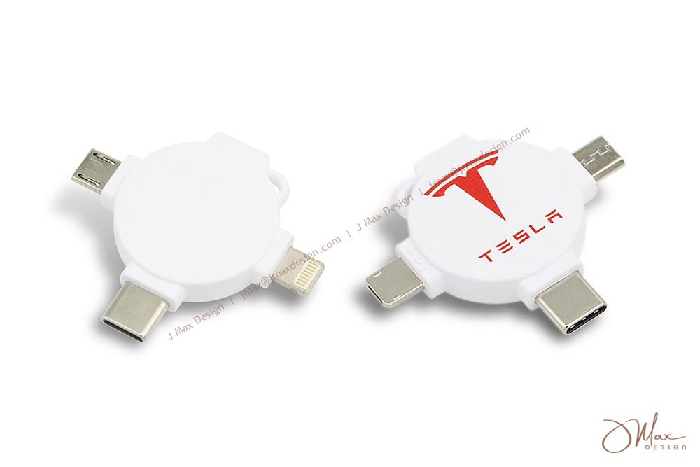 Standard USB with Lightning, Micro B, & Type C connectors 3-in-1 charging cable with logo printed