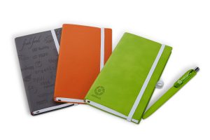 Pocket-size notepad with embossed logo on covers
