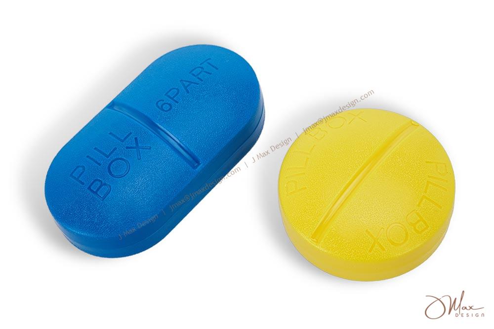 outer look of capsule-shaped boxes closed capsule-shaped pill boxes