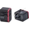 Travel adapter in black with red rim