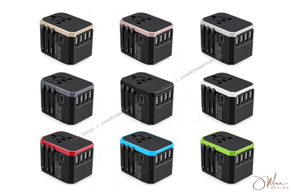 Travel adapters in nine colors