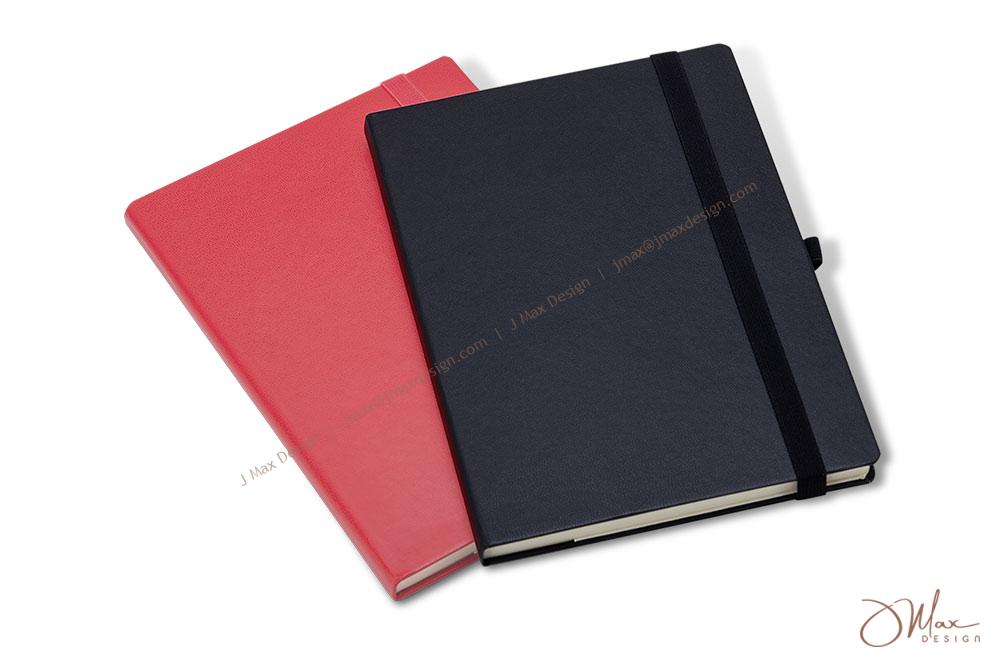 Notepad with red and black covers Notepad with elastic band closure