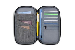 Gray Passport wallet unzipped