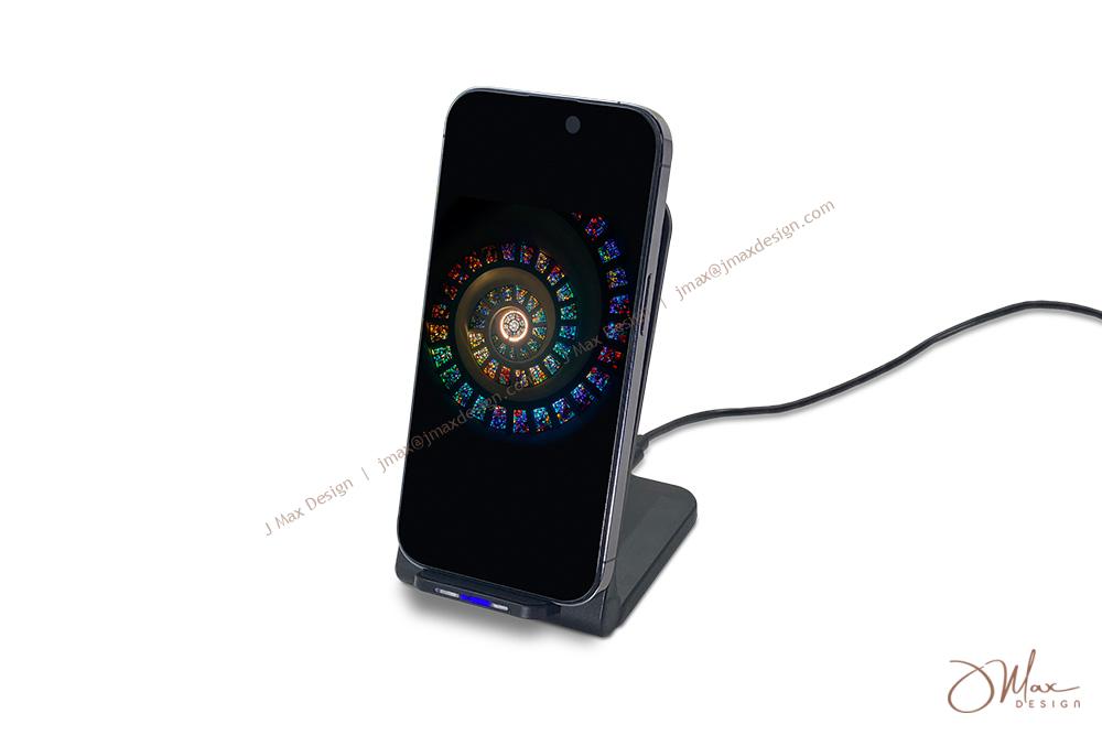 Phone charging on wireless charger Charging Cell phone on a wireless stand