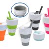 Silicone folding cup with straw