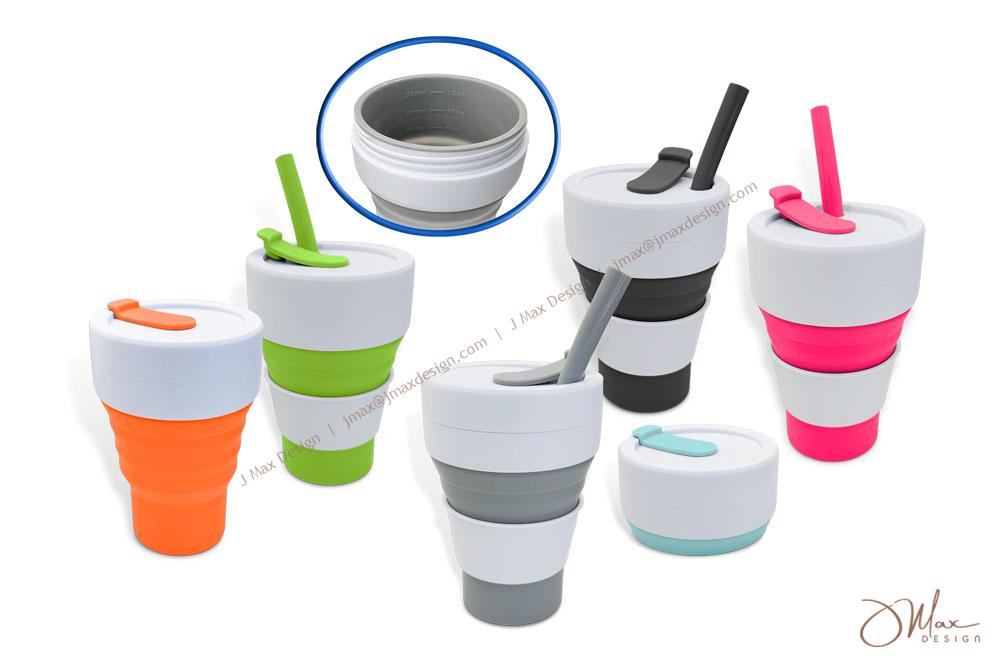 Silicone folding cup with straw