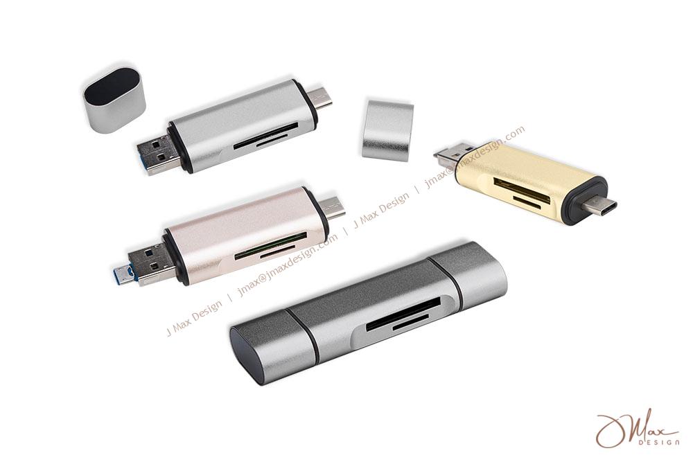 OTG Card reader with USB/iOS & Type-C connectors