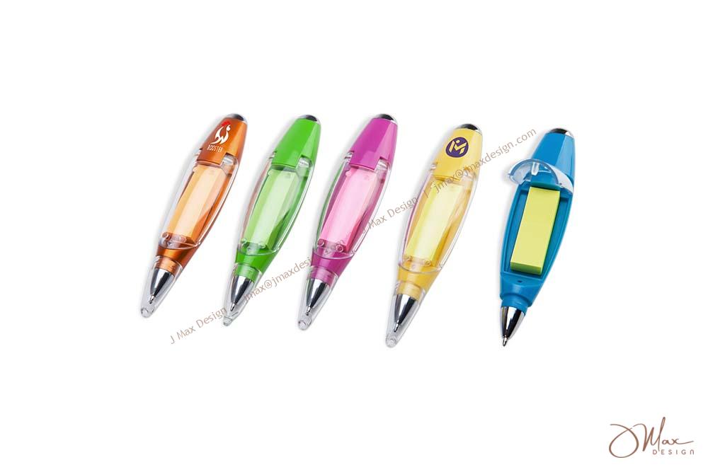 Ball pen with sticky note in 5 colors