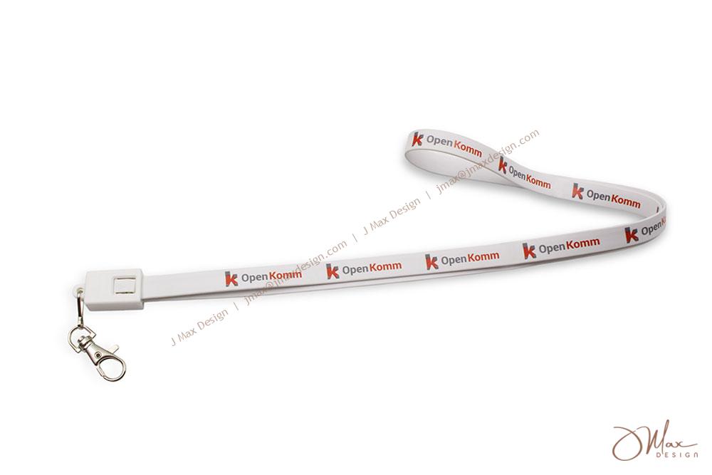 logo imprint along a lanyard charging cable
