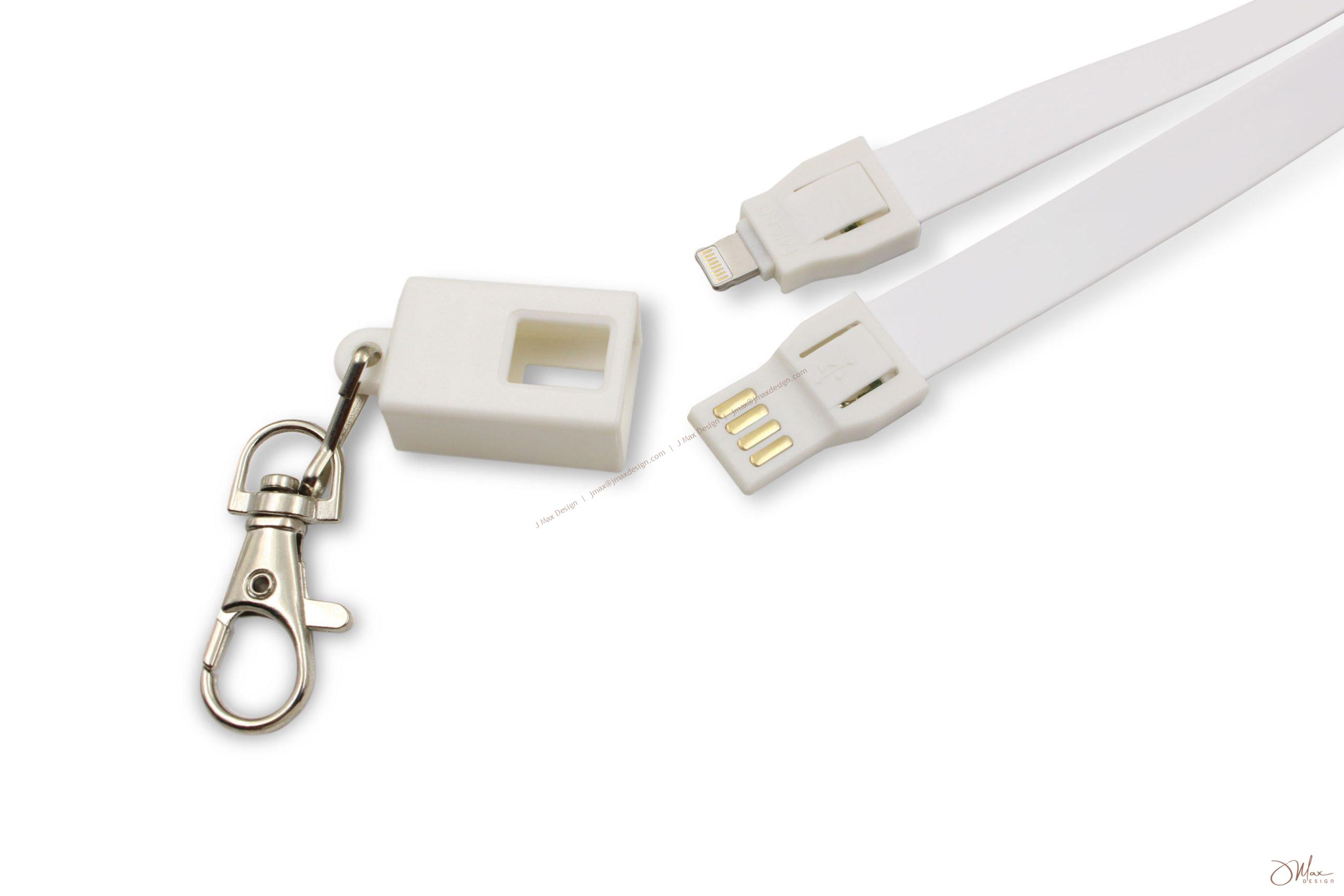 Dual connectors of lanyard charging cable and metal hook
