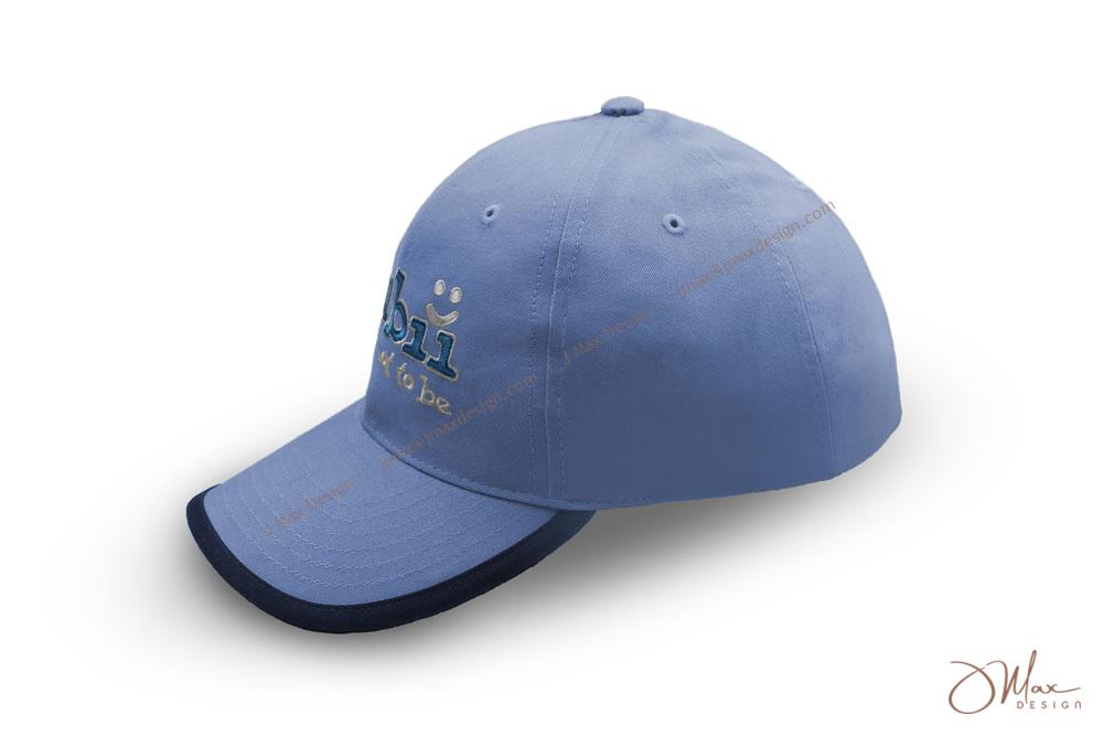 Blue baseball cap with embroidery on front panel