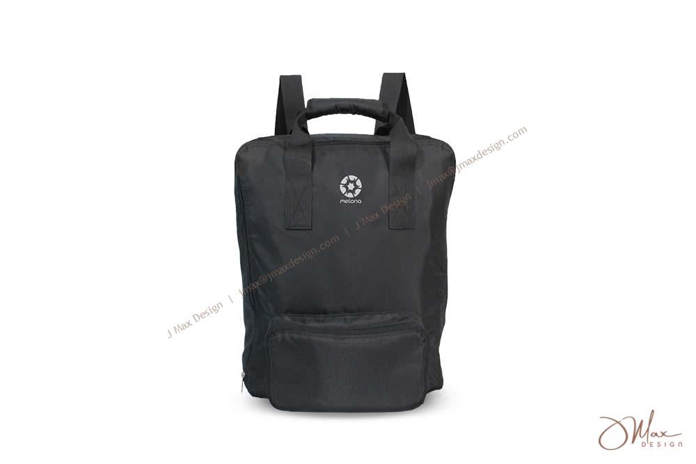 Foldable backpack front view with custom logo