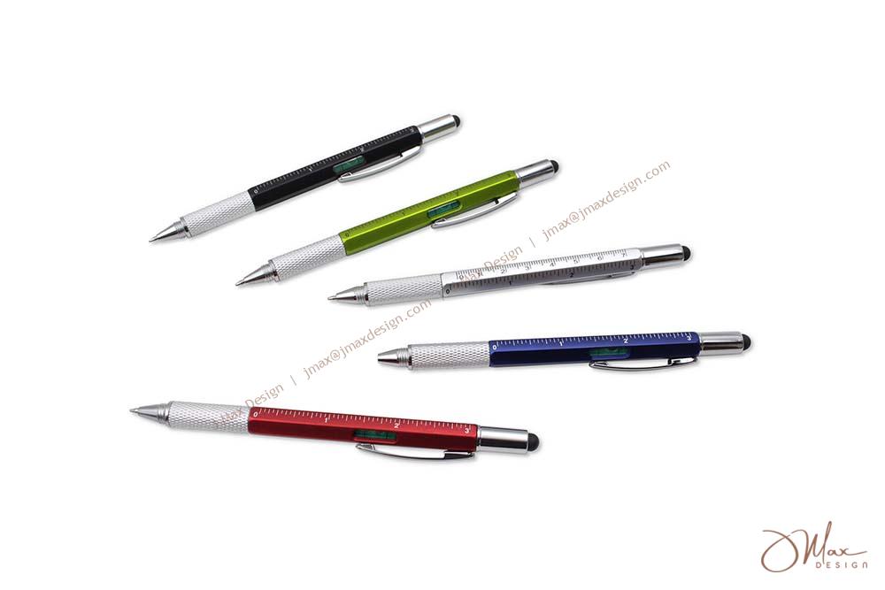 Plastic tool pen for writing, screwing, measuring, and navigating touchscreen devices.