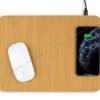 Wireless mouse and cell phone on wooden-patterned mousepad