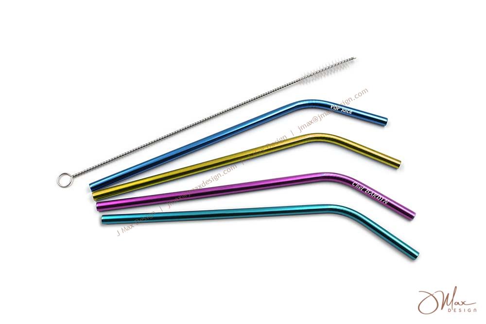 Colorful bent straws with logo engraved