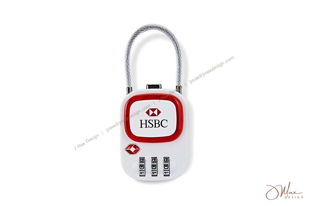 TSA combination lock in white with red deco frame
