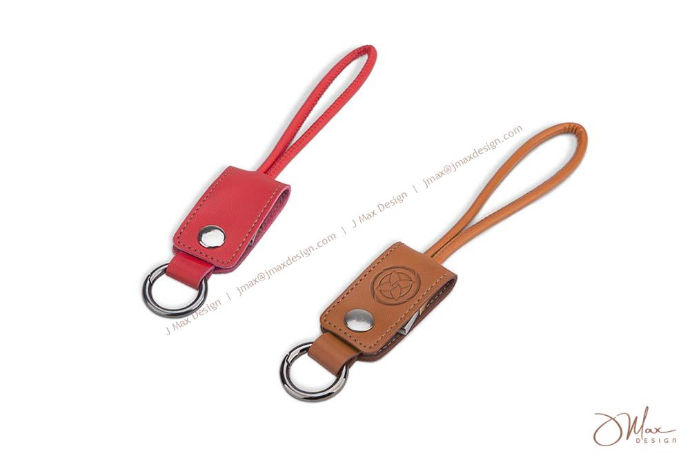 PU Keychain Data Cable in red and brown