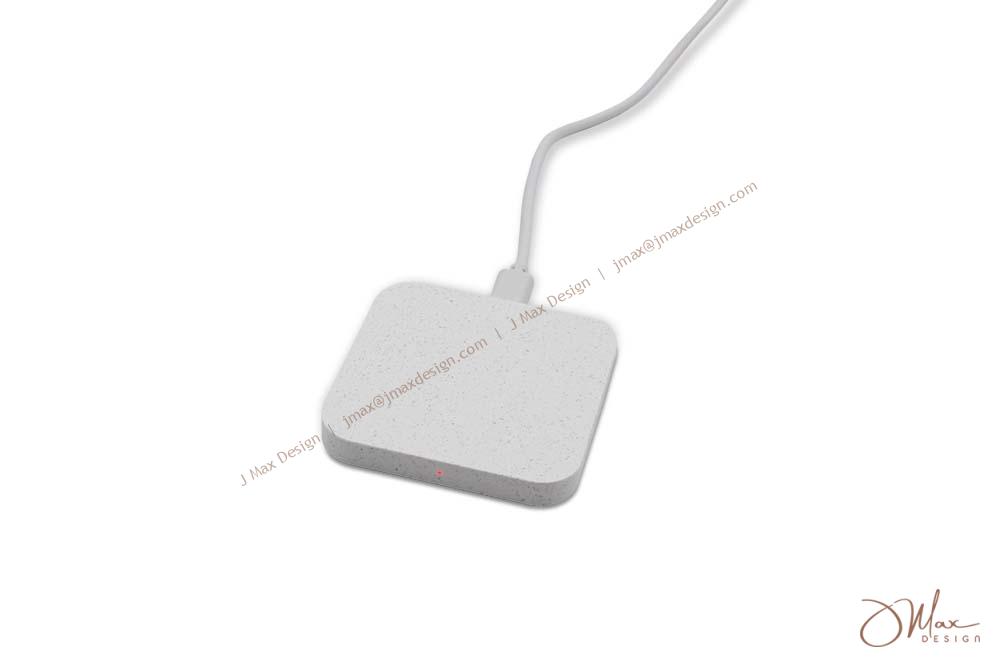 Red LED indicator light is on when wheat straw wireless charger is connected to power