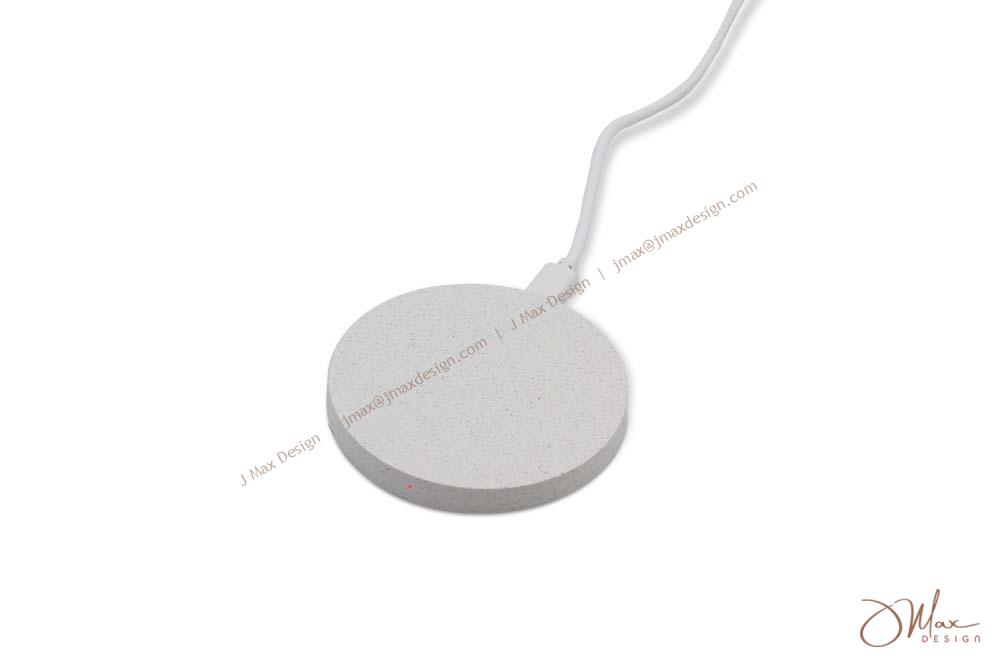 Wheat Straw Fibre Wireless Charger is connected to power Round Shaped Wheat Straw Fibre Wireless Charger