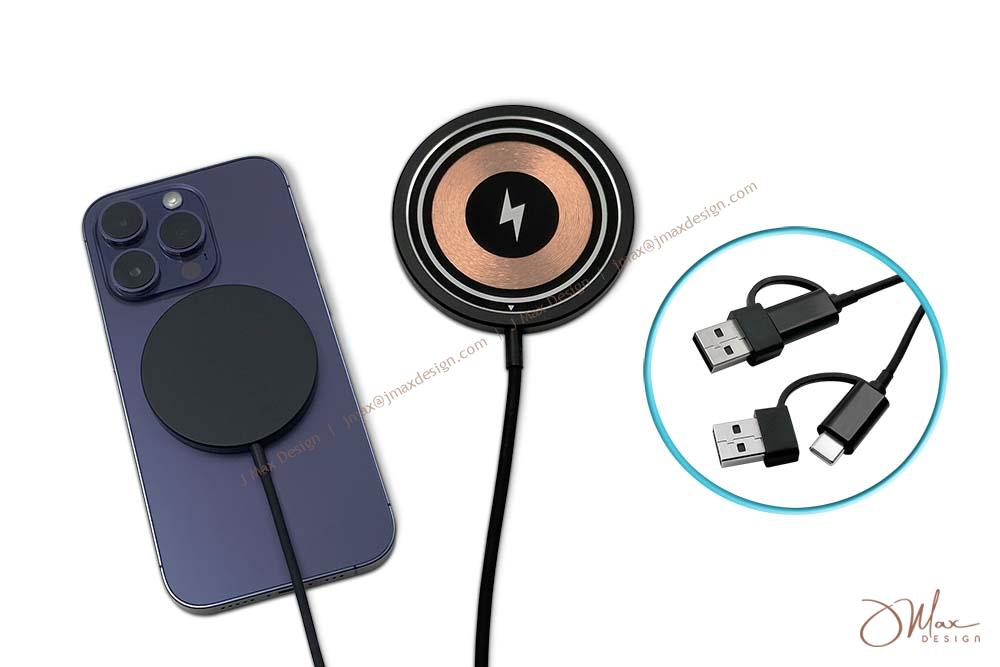 Magnetic Charging Cable securely charging cell phone in place Magnetic Charging Cable on iPhone and 2-in-1 connectors