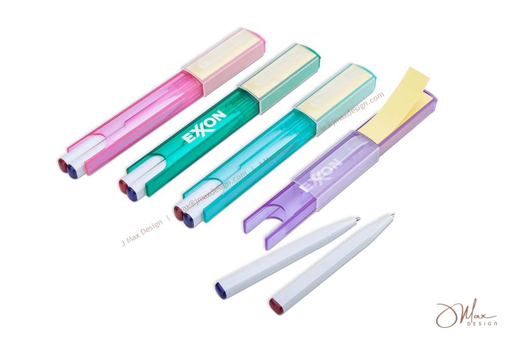 Twin Pen Set with Sticky Notes in colorful housing