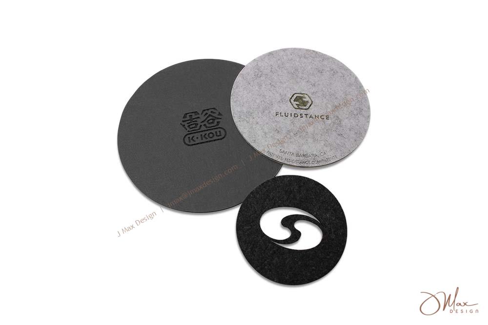 Felt coaster in grey tone and with hollow art Felt coasters with precise logo cut