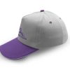 Baseball cap with grey panel, purple brim, eyelets & embroidered logo