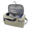 An unzipped Toiletry Bag featuring multi-compartments and hanging hook