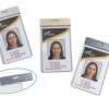 Three Premium Aluminum Alloy ID Card Holders in Silver, Charcoal, and Gold, showcasing a clear PVC case for ID cards. Each holder features a slide mechanism for easy access